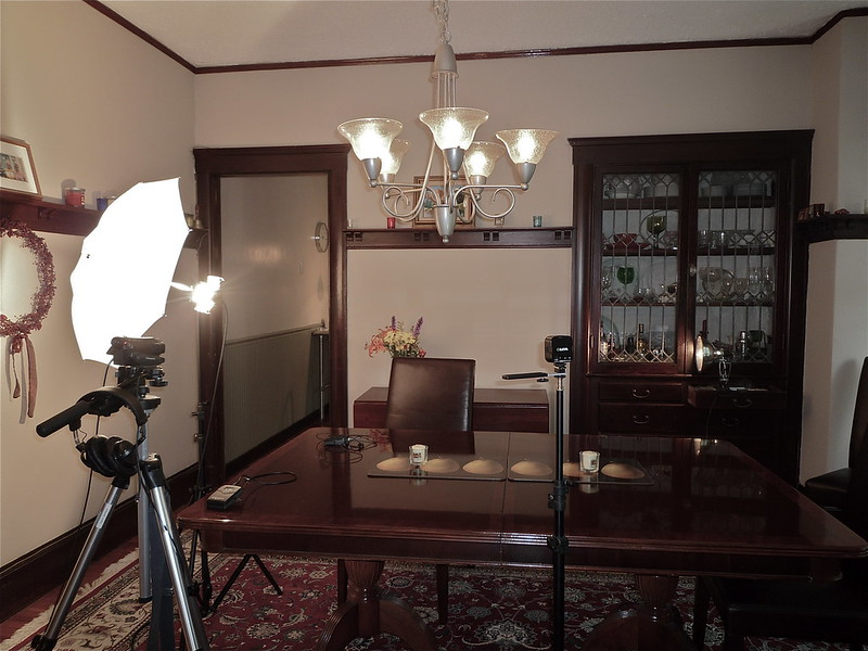 Three-point lighting setup for a video interview